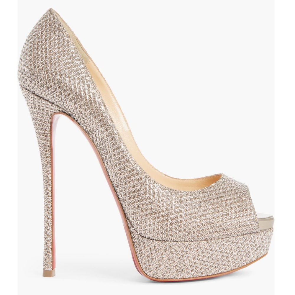Christian Louboutin Fetish Peep Toe Stiletto 37 Gold - Picture 2 of 16